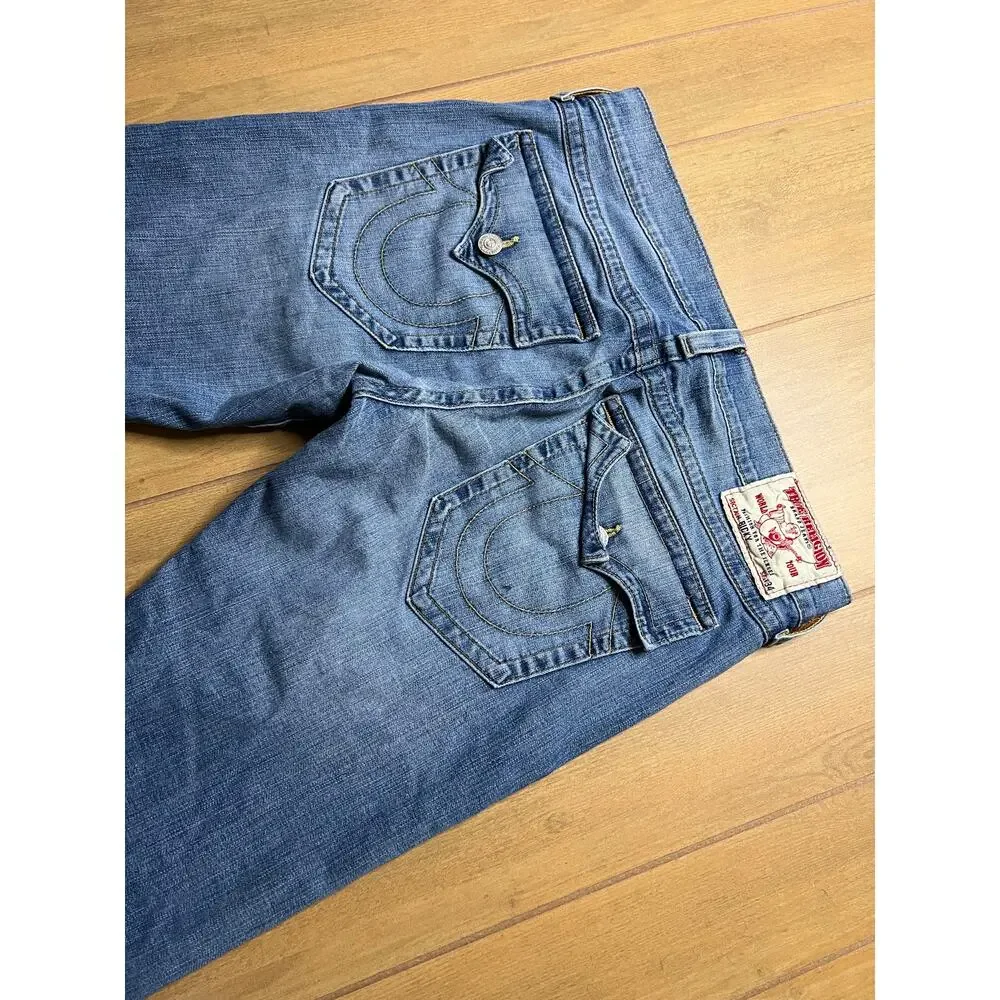 True Religion Jeans Mens 36X28 Blue‎ Ricky Straight Leg Back Flap Pockets Y2K